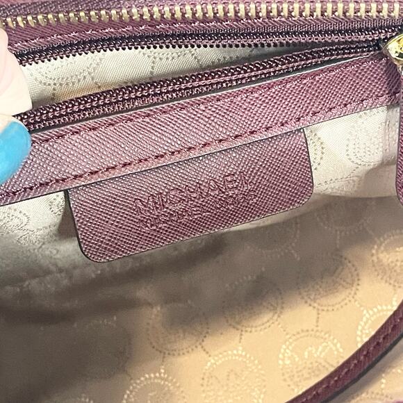 Michael Kors Burgundy Saffiano Leather Selma Studded  Satchel Crossbody Bag - Picture 9 of 10
